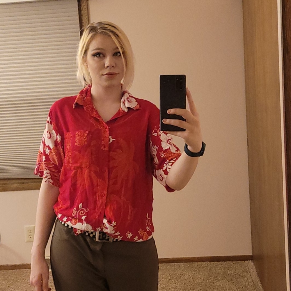 Hawaiian tropical soft floral butterfly button up